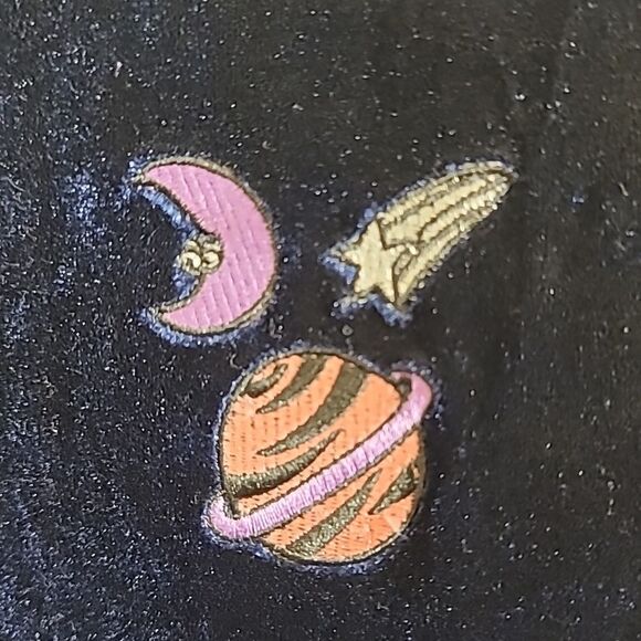 Lazy Oaf Midnight Planet Dress Size L Blue Velvet Celestial Moon - Picture 5 of 10